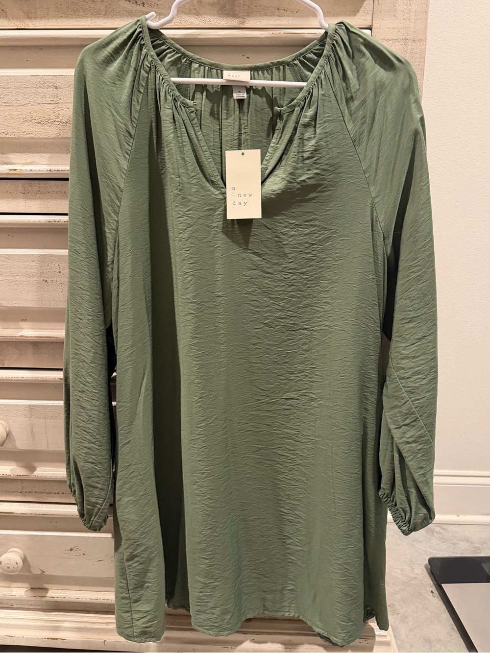 a new day Sage Green Long Sleeve Peasant Tunic Dress